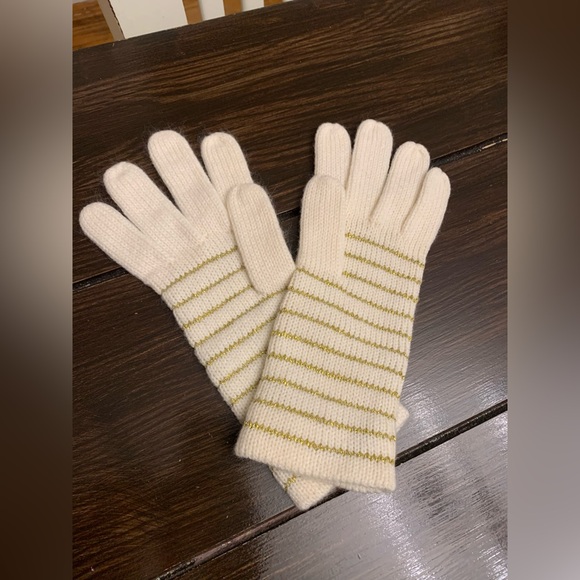 Striped Cream and Gold Women's Gloves - Picture 2 of 3